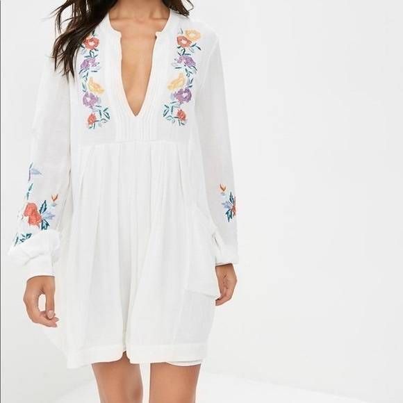 Free People Mia White Floral Embroidered Gauzy Dress - Picture 1 of 8
